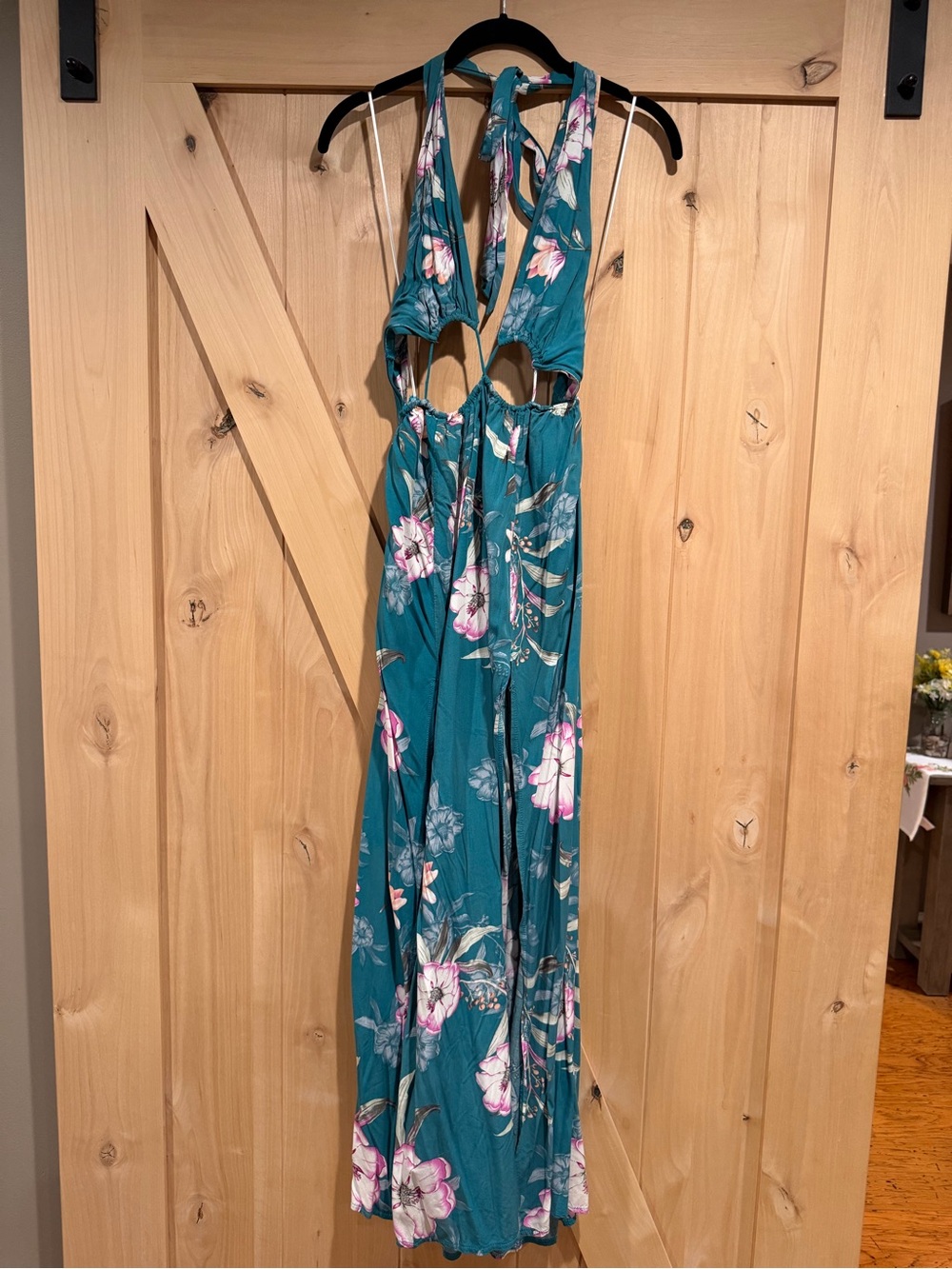 Teal Floral Halter Midi Dress- Hello Molly- Size M - Picture 3 of 5